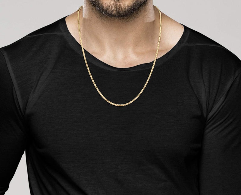 Miabella Solid 925 Sterling Silver, 18Kt Gold Plated Italian 2.5mm Franco Square Box Link Chain Necklace for Men, Made in Italy (YG, Length 24 Inches) - Image 5